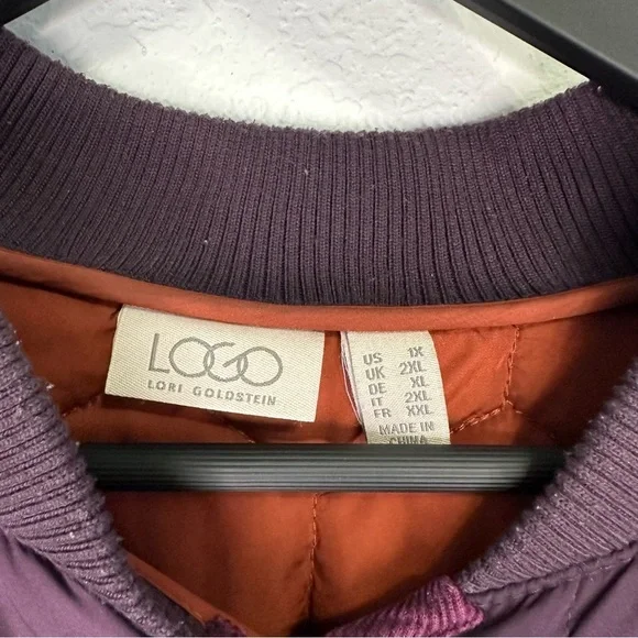 LOGO by Lori Goldstein Dark Purple Quilted Coat Size 1X - Picture 3 of 4